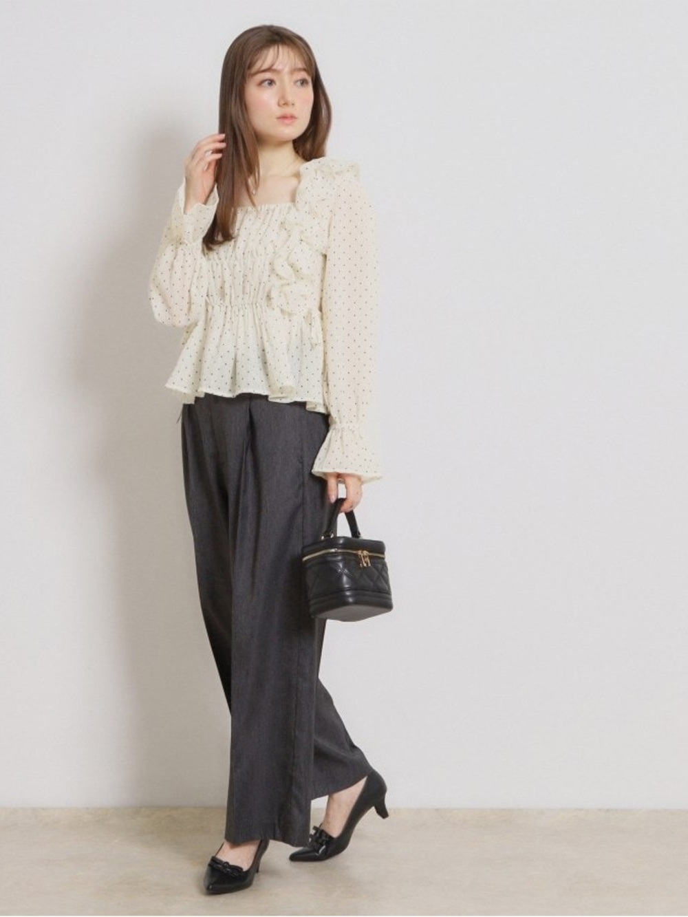 june & hudson White Smocked Peplum Blouse with Black Dot Print Plus size 1X - Picture 13 of 13